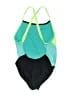 Speedo Color Block Green One Piece Swimsuit Size 12 - photo 2