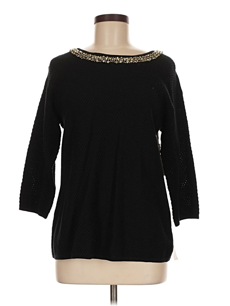 Hinge 3/4 Sleeve Top Black Boatneck Tops