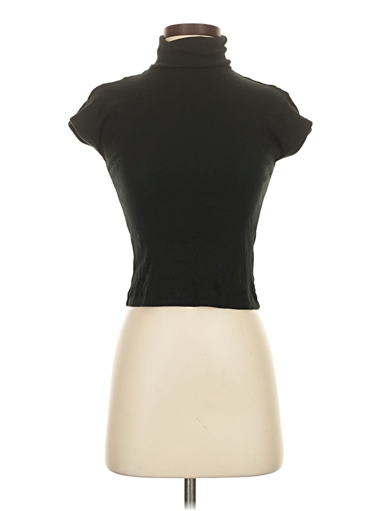 Pre-owned Zara Short Sleeve Turtleneck In Black