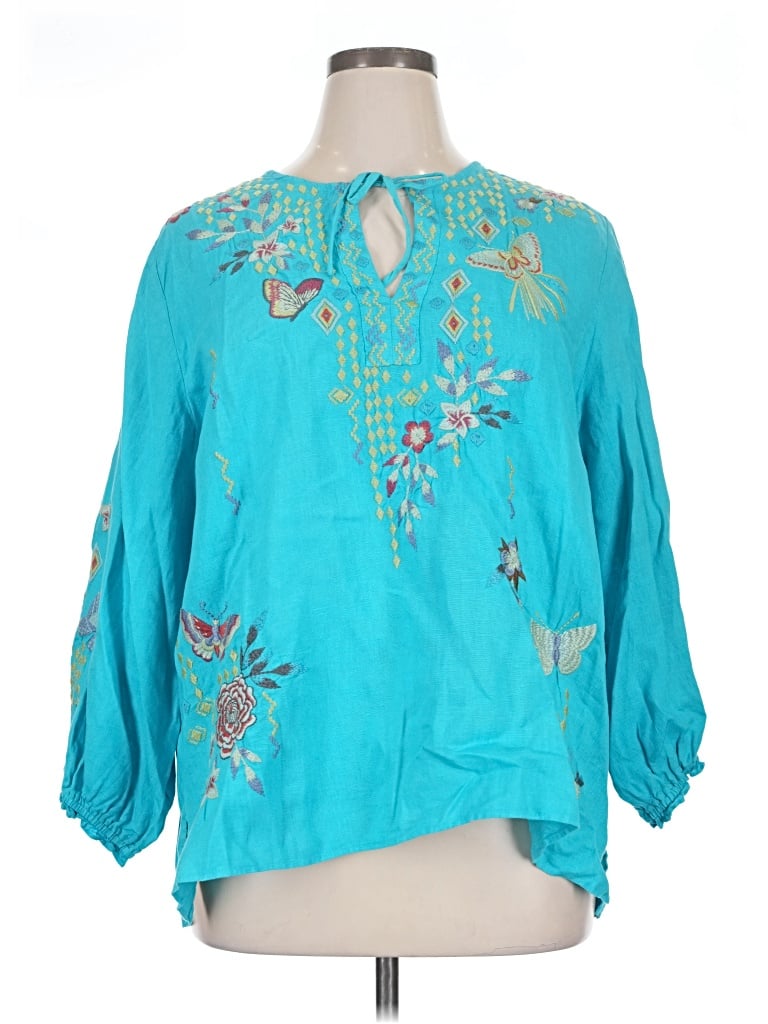 Pre-owned Johnny Was 3/4 Sleeve Blouse In Blue