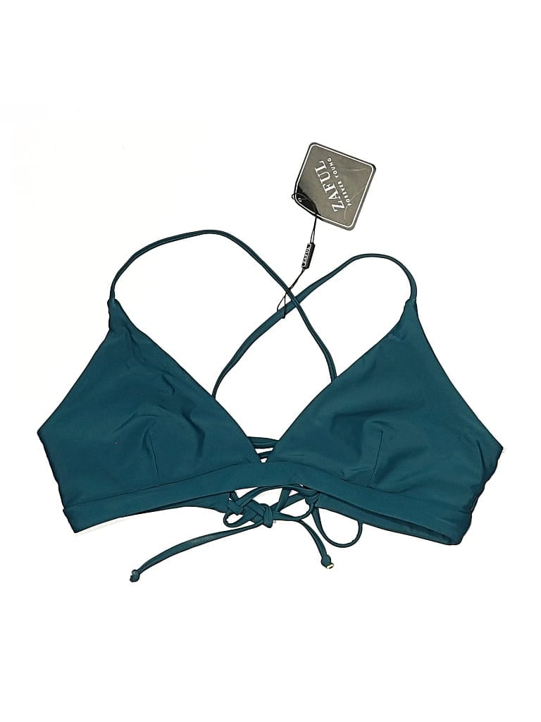 Zaful Swimsuit Top Teal Solid Pattern Swimwear In Blue