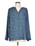 Zac & Rachel 100% Polyester Chevron-herringbone Blue Long Sleeve Blouse Size L - photo 1