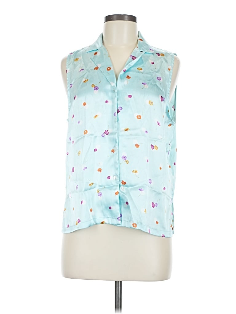 Pre-owned Oscar De La Renta Sleeveless Button Down Shirt In Blue