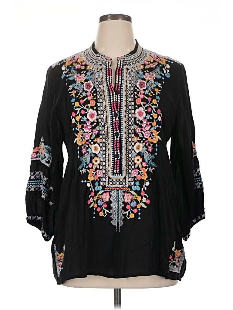 Pre-owned Johnny Was 3/4 Sleeve Blouse In Black