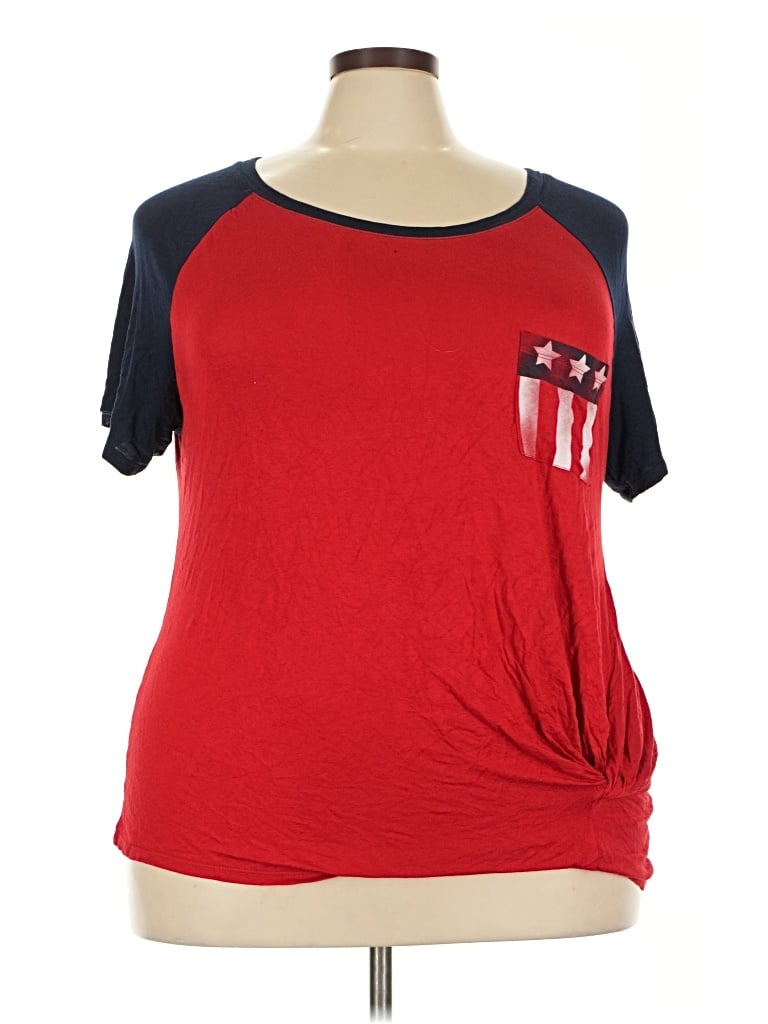 Pre-owned Tru Self Short Sleeve Top Red Scoop Neck Tops