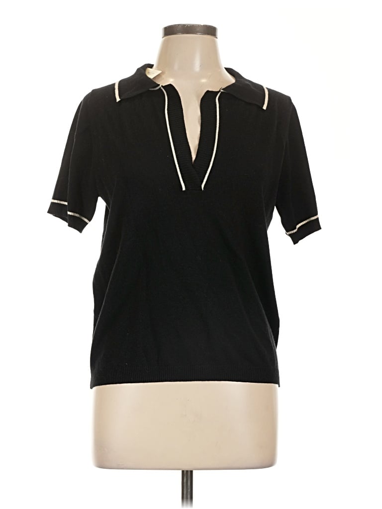 Max Studio Short Sleeve Polo Shirt In Black