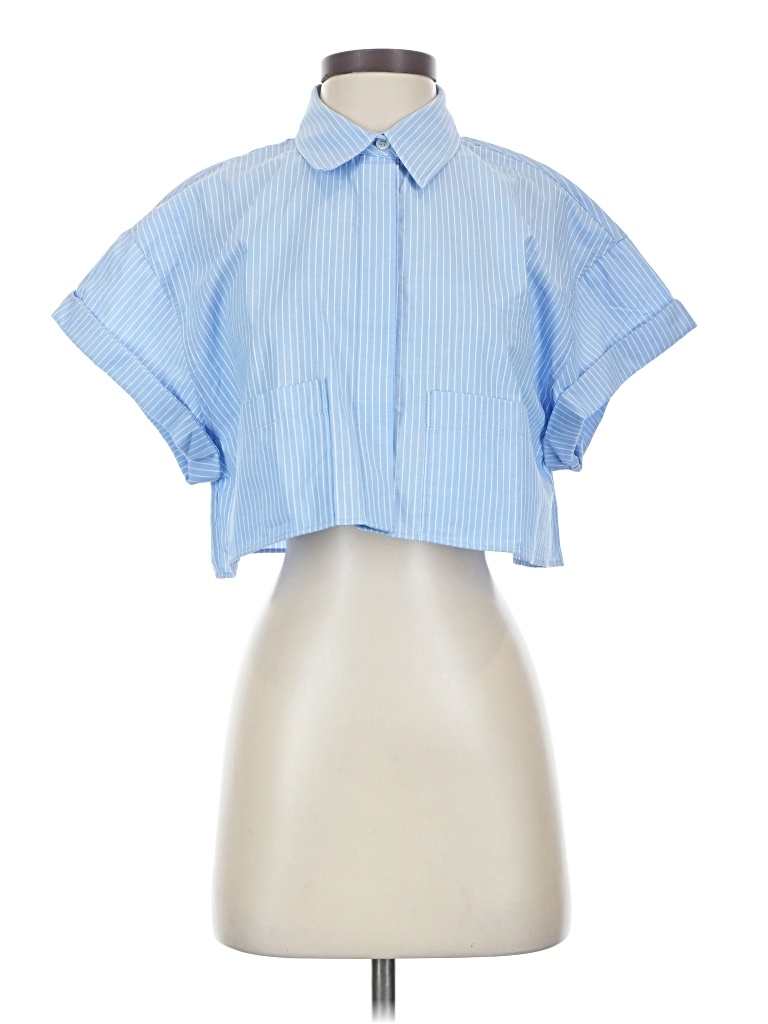 Pre-owned Zara Short Sleeve Blouse In Blue