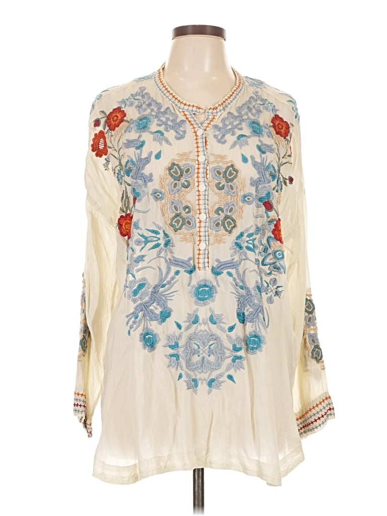 Pre-owned Johnny Was Long Sleeve Blouse In White