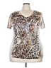 Level Eight 100% Polyester Animal Print Brown Short Sleeve T-Shirt Size 2X - photo 1