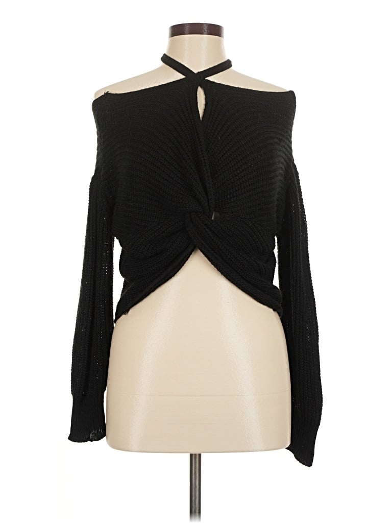 Pre-owned Almost Famous Long Sleeve Top Black Keyhole Neckline Tops