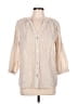 Anne Klein Stripes Tan Gold 3/4 Sleeve Button-Down Shirt Size L (estimated) - photo 1
