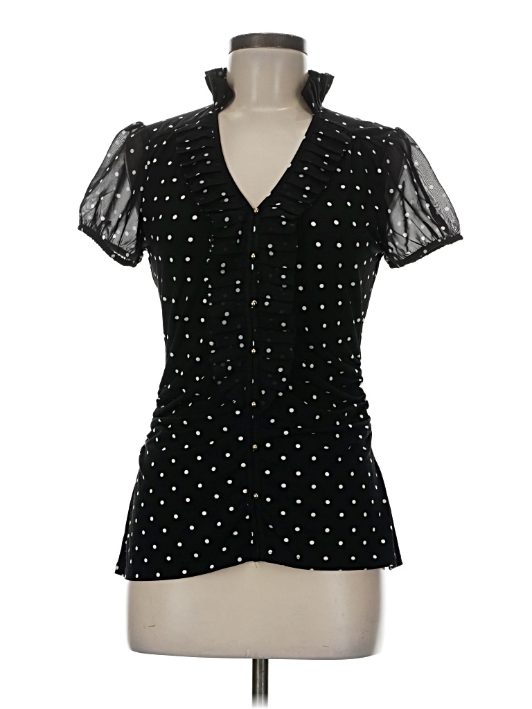 Pre-owned White House Black Market Short Sleeve Blouse In Black