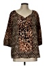 Notations 100% Polyester Animal Print Brown Tan 3/4 Sleeve Blouse Size L - photo 1