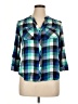 Khakis & Co 100% Rayon Plaid Teal 3/4 Sleeve Button-Down Shirt Size XL - photo 1