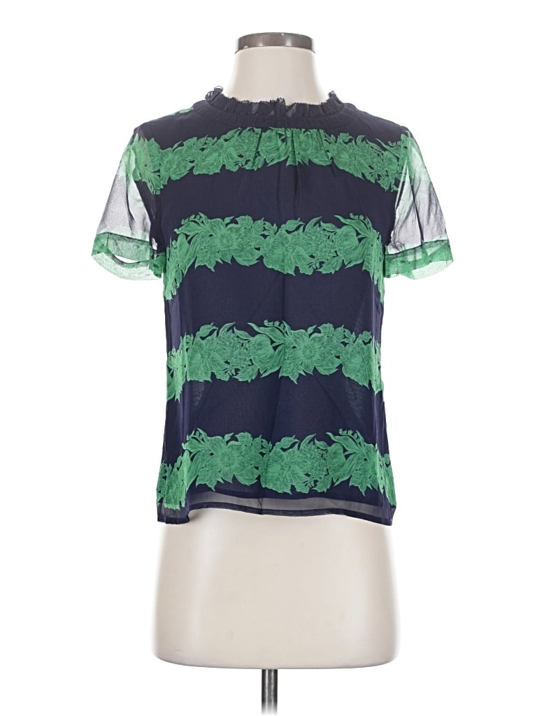 Jcrew Short Sleeve Silk Top Green Mock Neckline Tops