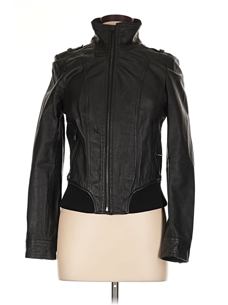 Pre-owned Zara Basic Leather Jacket In Black