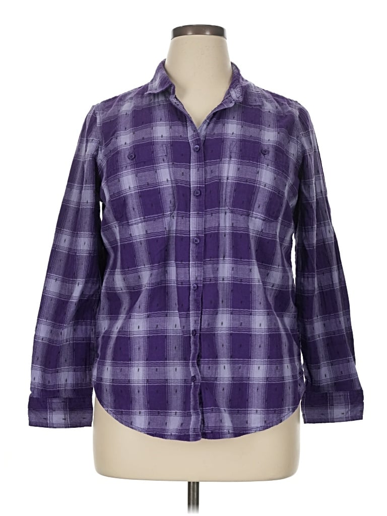 Pre-owned St. John's Bay 3/4 Sleeve Button Down Shirt In Purple