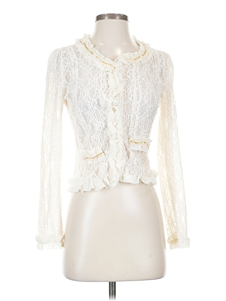 Pre-owned Assorted Brands Long Sleeve Top Ivory Sweetheart Neckline Tops In White