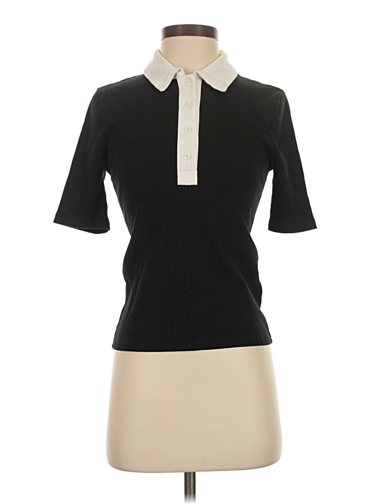 Pre-owned Jcrew Short Sleeve Top Black Collared Neckline Tops