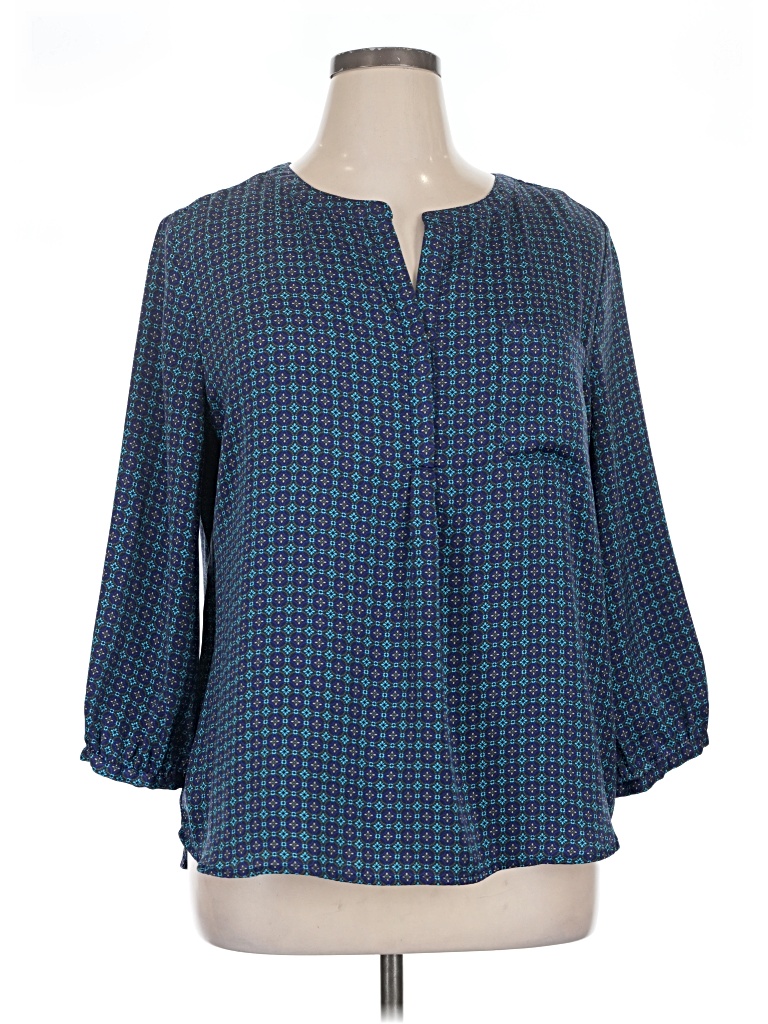 Pre-owned Liz Claiborne 3/4 Sleeve Blouse In Blue