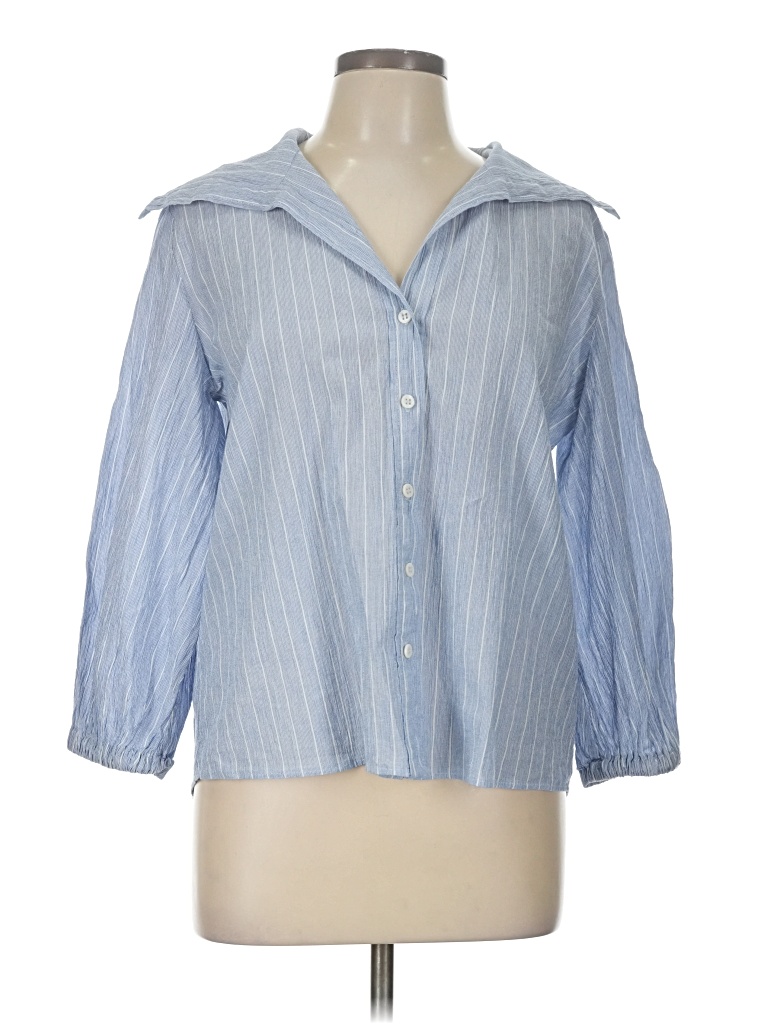 Pre-owned Zara 3/4 Sleeve Button Down Shirt In Blue