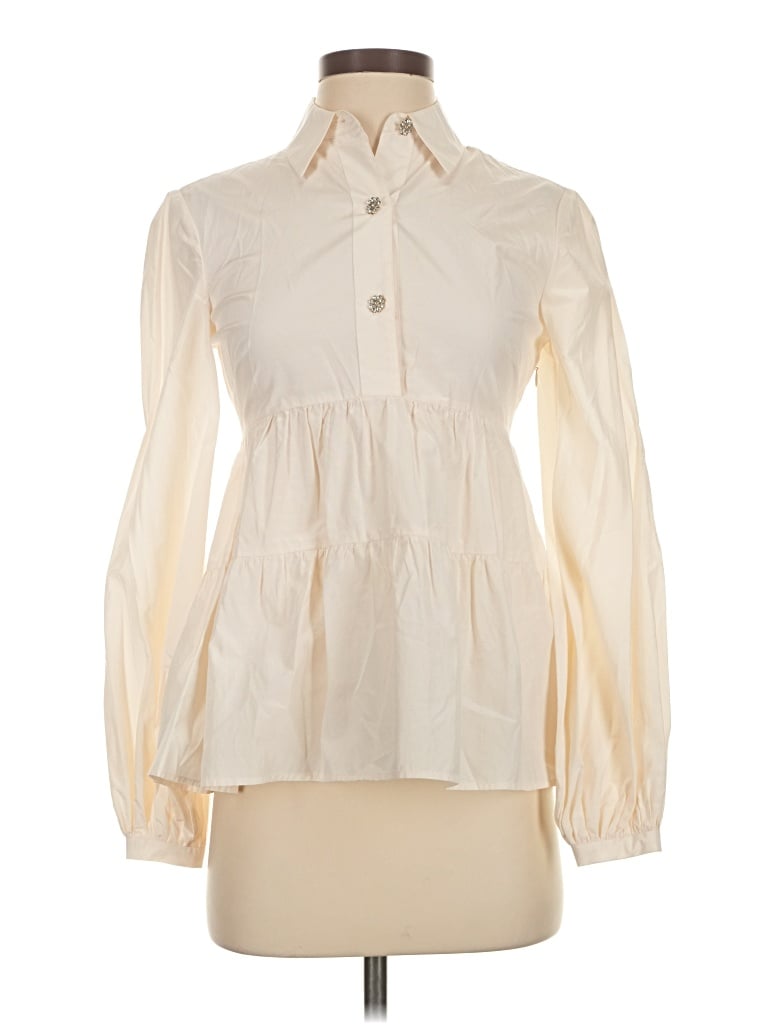 Kate Spade New York Long Sleeve Silk Top Ivory Mock Neckline Tops In White