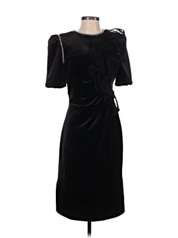 Self-Portrait Black Velvet Embellished Ruffle Detail Midi Dress (view 1)