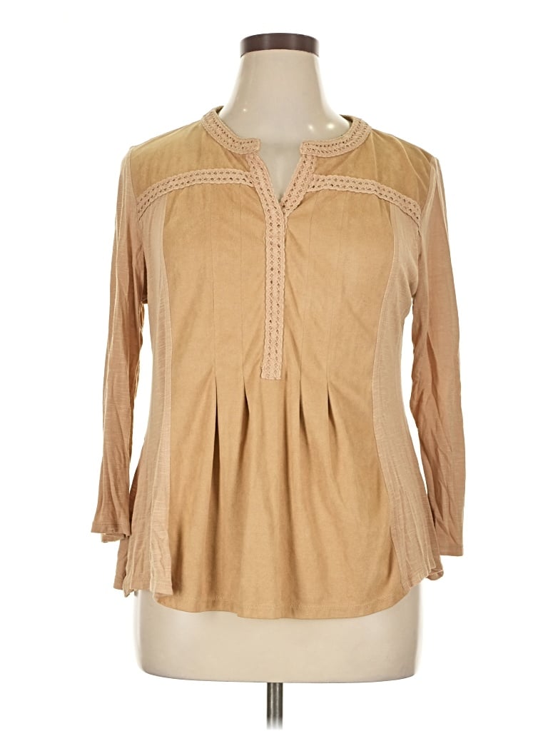 Pre-owned Westbound 3/4 Sleeve Blouse In Tan