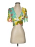 Shoedazzle 100% Polyester Graphic Tropical Green Short Sleeve Blouse Size XS - photo 1