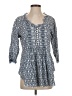 At Last 100% Cotton Blue 3/4 Sleeve Blouse Size 4 - photo 1
