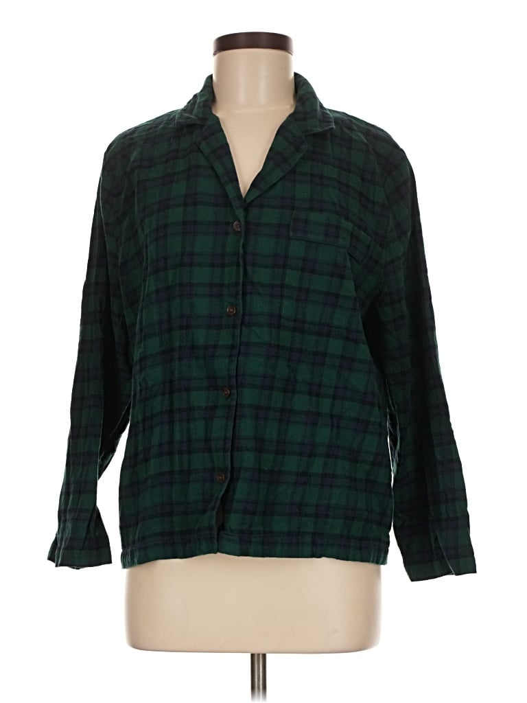 Pre-owned Eberjey 3/4 Sleeve Button Down Shirt In Green