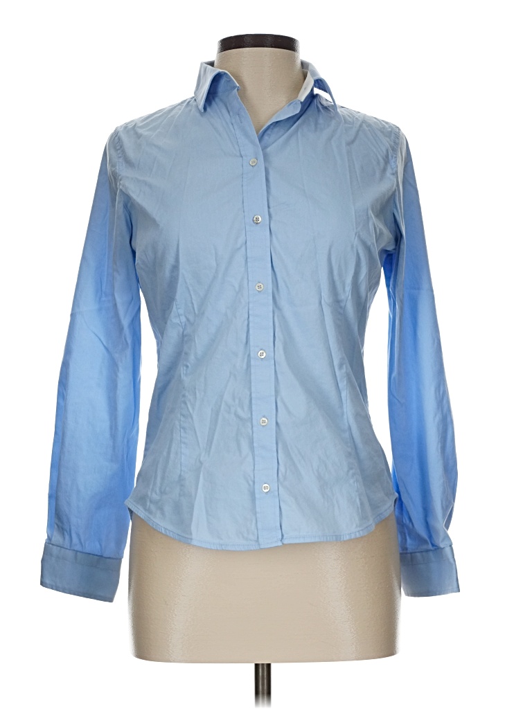 Pre-owned Zara Basic Long Sleeve Button Down Shirt In Blue