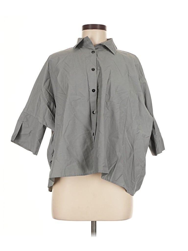 Lemon 3/4 Sleeve Button Down Shirt In Gray