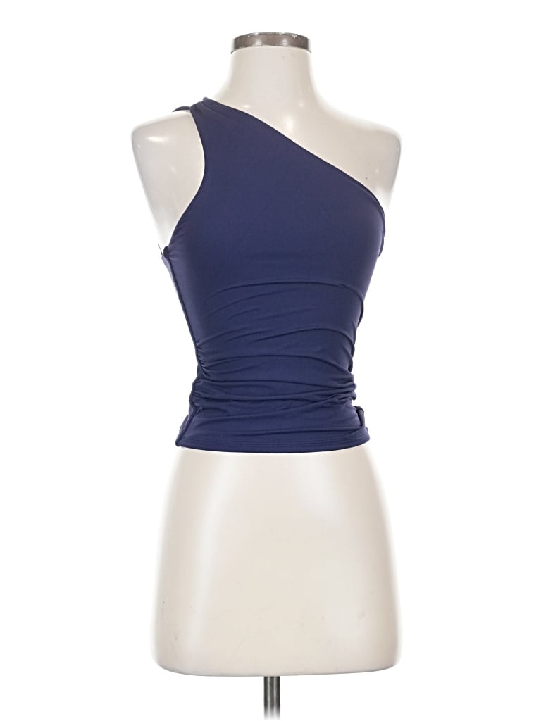 Pre-owned Qinsen Tank Top Blue One Shoulder Neckline Tops