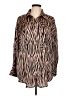 Glam 100% Polyester Animal Print Brown Long Sleeve Blouse Size L - photo 1