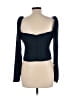 Self-Portrait 100% Polyester Black Teal Long Sleeve Top Size 10 - photo 2
