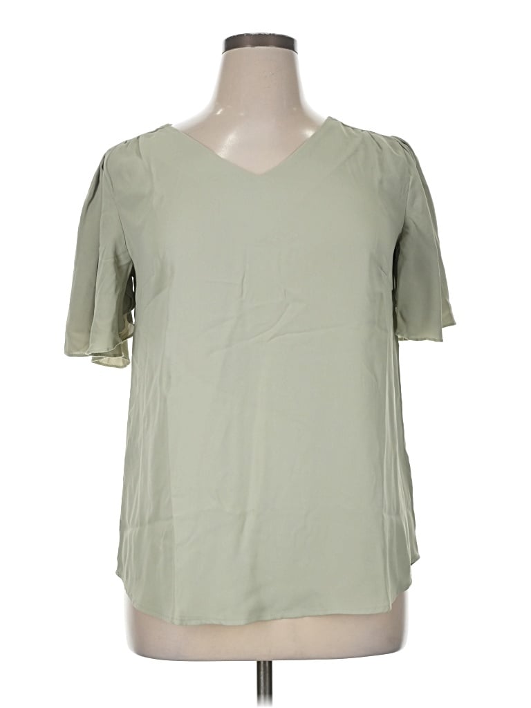 Pre-owned Zenana Short Sleeve Blouse In Green