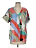 First Love Color Block Green Short Sleeve Blouse Size S - photo 1