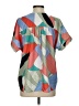 First Love Color Block Green Short Sleeve Blouse Size S - photo 2