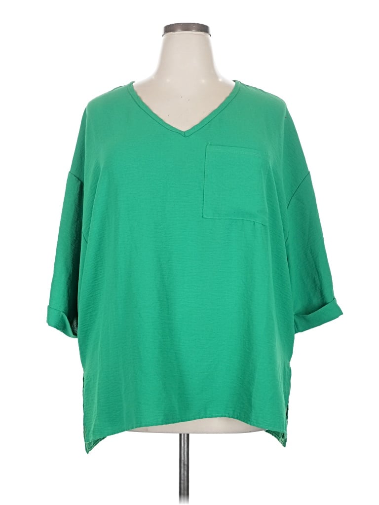 Pre-owned Bibi 3/4 Sleeve Top Green V Neck Tops