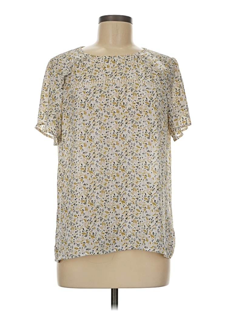 Pre-owned Ann Taylor Loft Short Sleeve Blouse In Gold