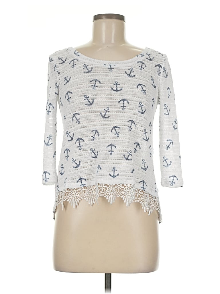 Pre-owned Almost Famous 3/4 Sleeve Top White Boatneck Tops