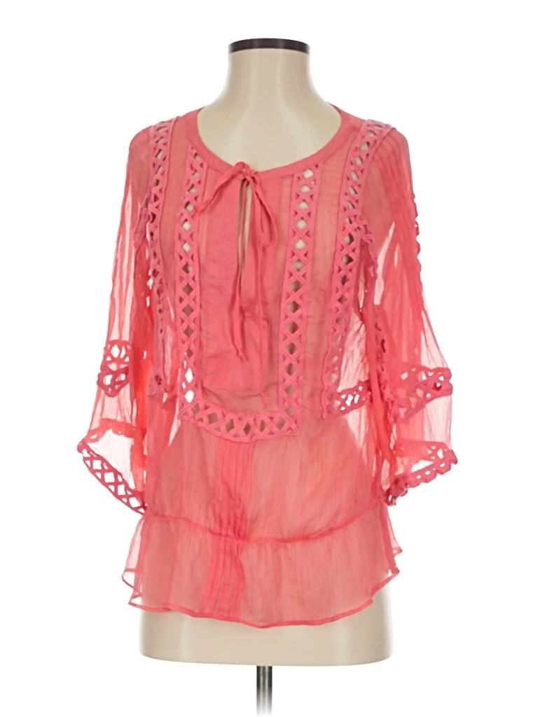 Pre-owned Black Rainn 3/4 Sleeve Blouse In Pink