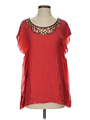 BCBGMAXAZRIA Short Sleeve Silk Top (view 1)