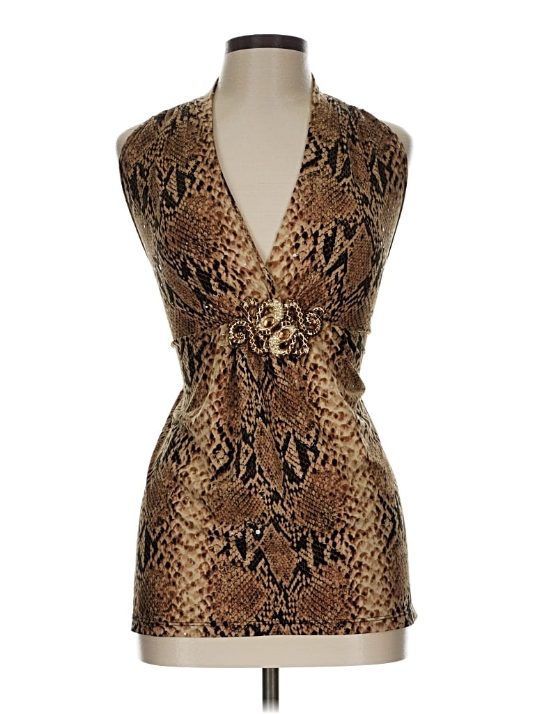 Pre-owned Caché Sleeveless Top Brown Plunge Neckline Tops