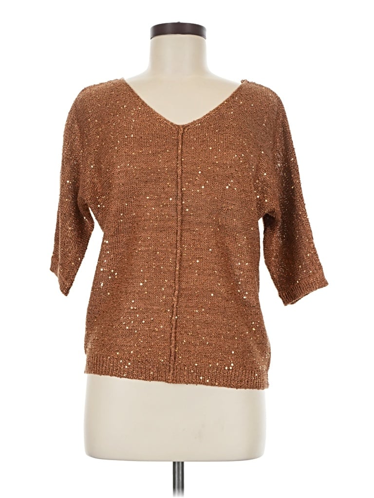Pre-owned Wdny 3/4 Sleeve Top Brown V Neck Tops