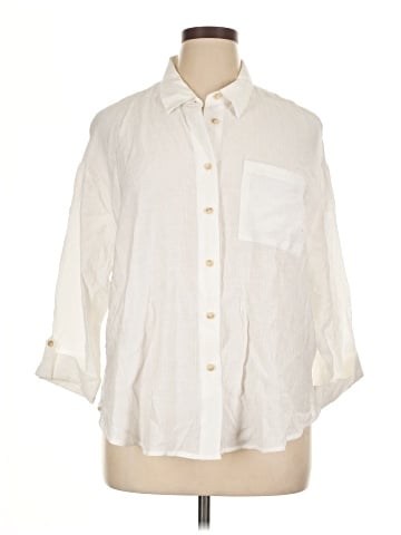 Flower & Feather 3/4 Sleeve Button-Down Shirt (view 1)