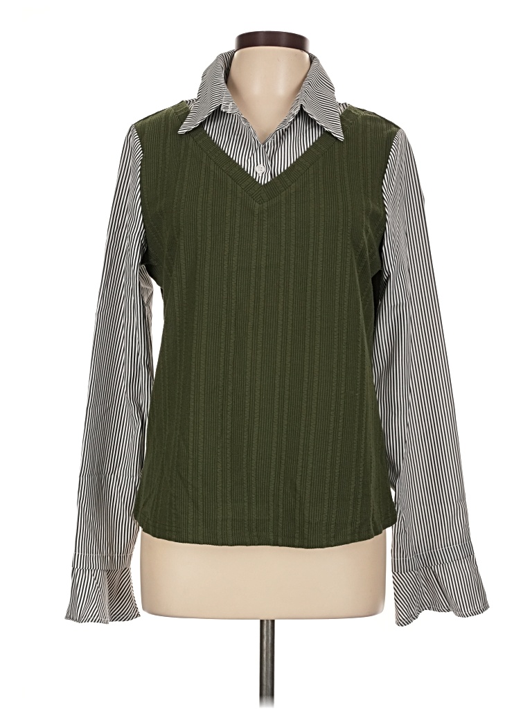 Pre-owned Shein Long Sleeve Blouse In Green