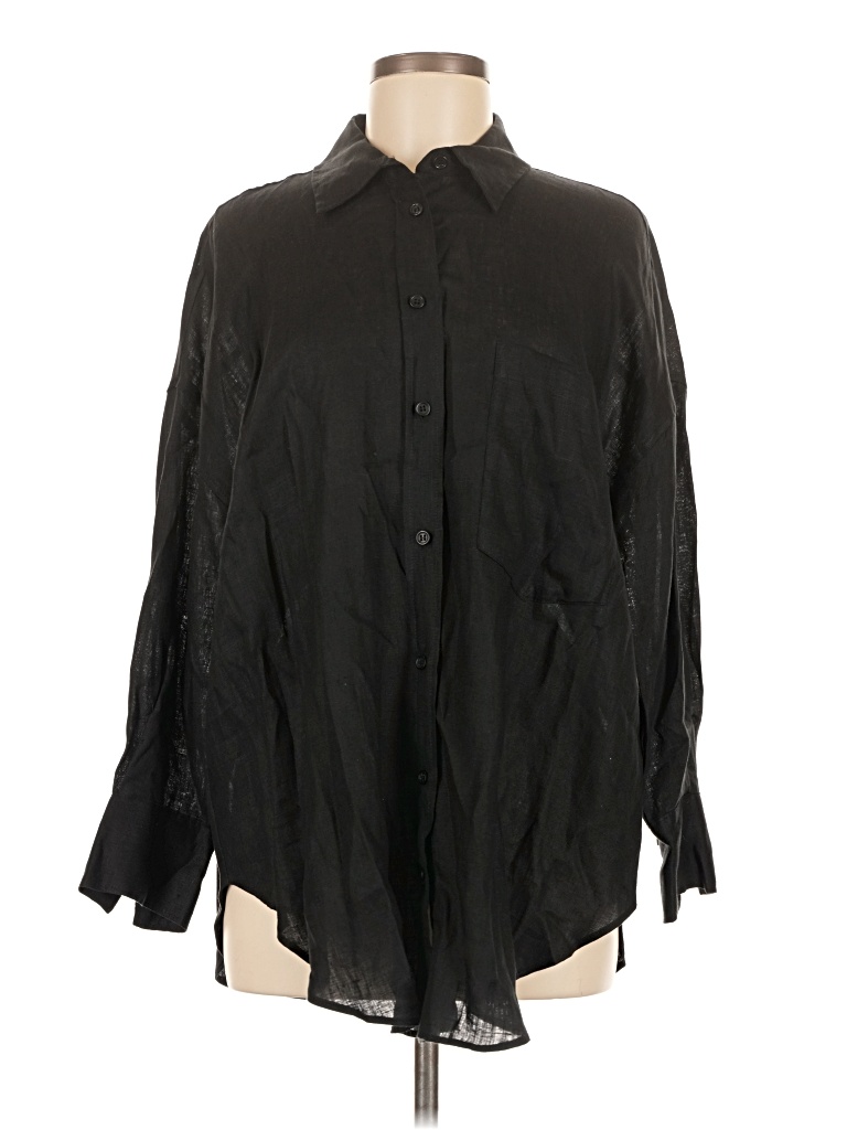 Pre-owned Zara Long Sleeve Button Down Shirt In Black