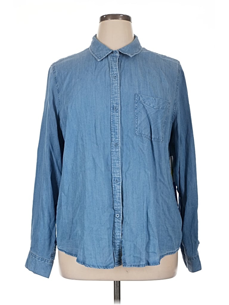 Time And Tru Long Sleeve Button Down Shirt In Blue